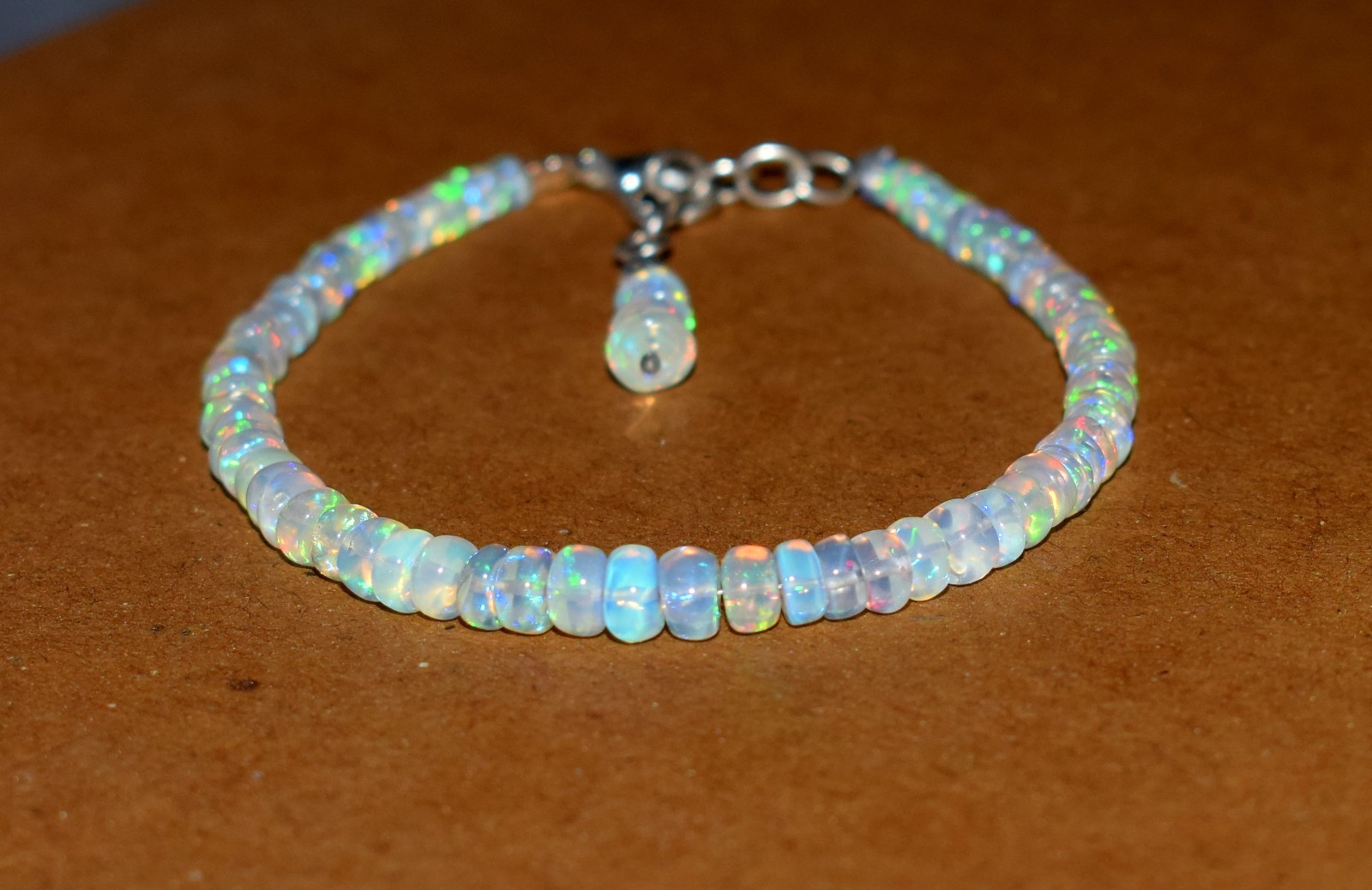 Natural Ethiopian Opal Wello Fire Opal Gemstone Beads 7.5″ Bracelet AF0319