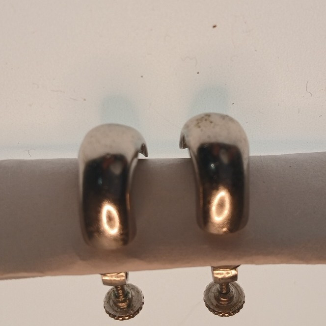 Silver Napier Half Hoop Earrings, Screw Back, Metal, Vintage