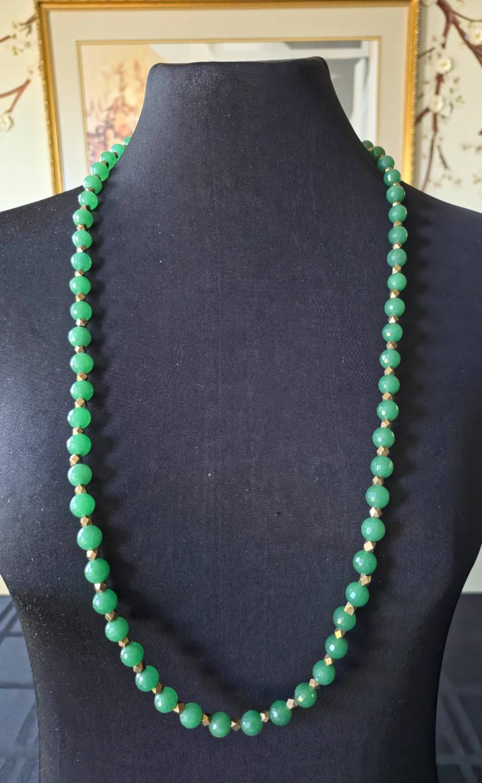 Signed Ashley Pittman Green Aventurine Gemstone Bead & Brass Bead Necklace 18″