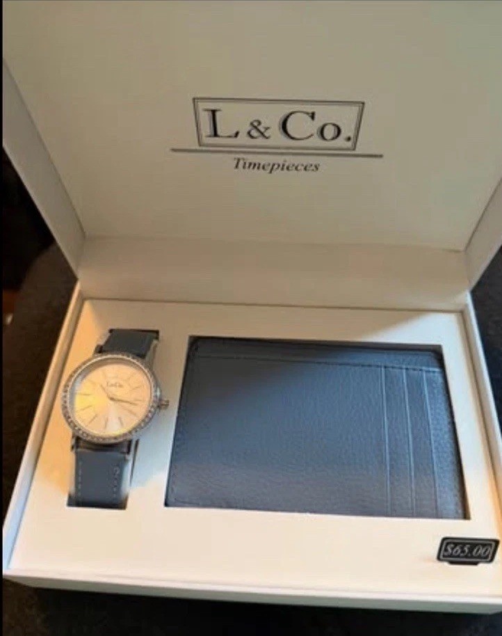 L & Co. Blue Watch Wallet Gift Set