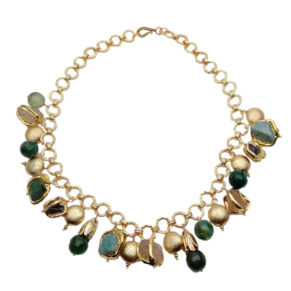Natural Multi Gemstone Necklace Citrine Amethyst Amazonite Rough Raw Charm