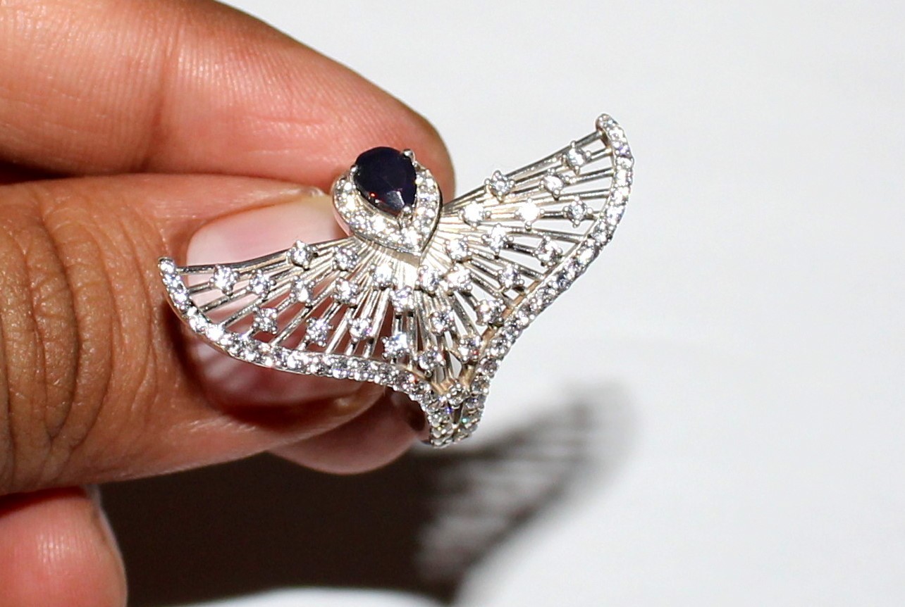 Natural Black Opal Ring, Eagle Wings Sterling Silver Ring, October Birthstone