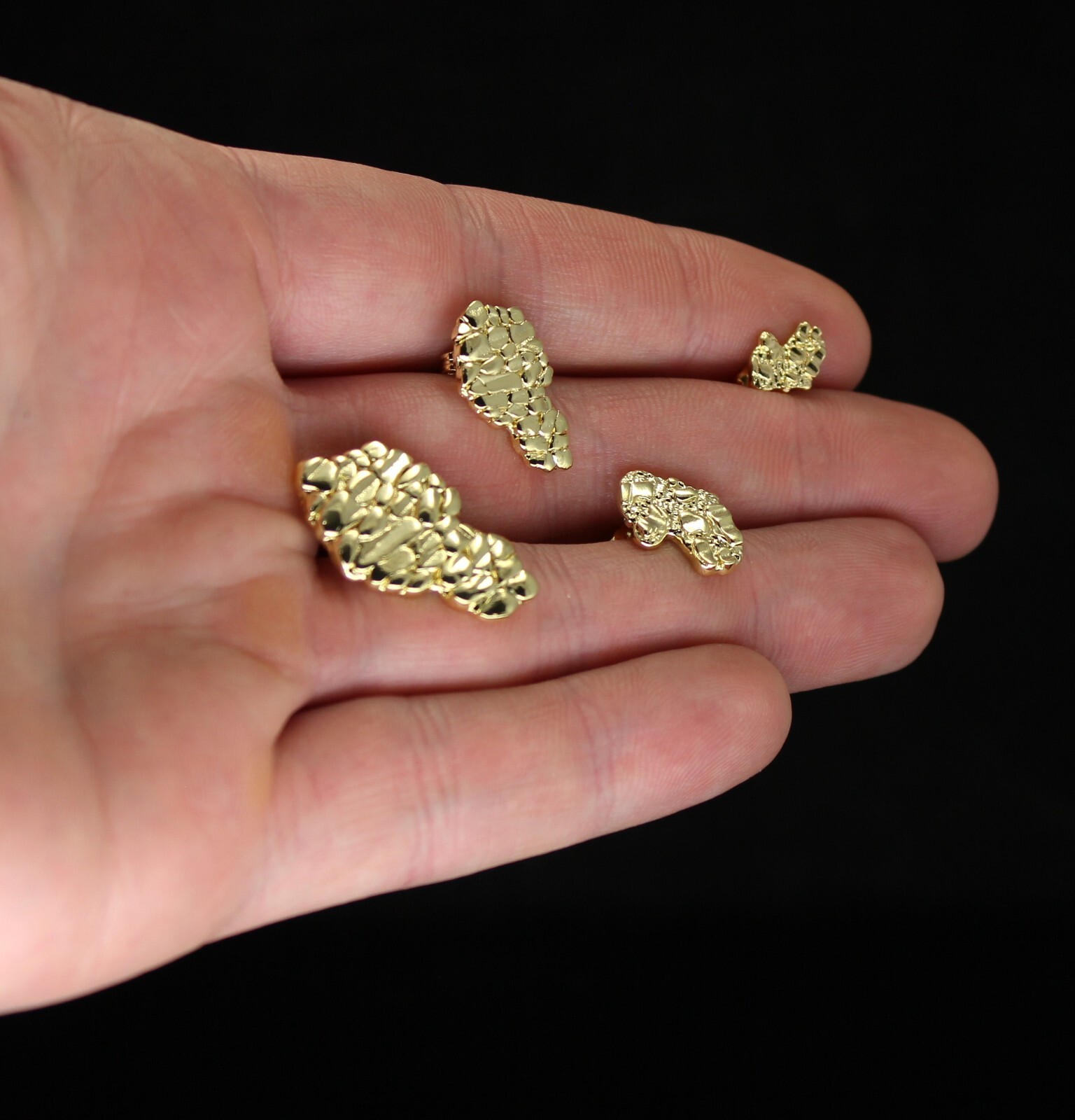 Nugget Design Studs Push Back Earrings 14k Gold Plated Hip Hop Jewelry