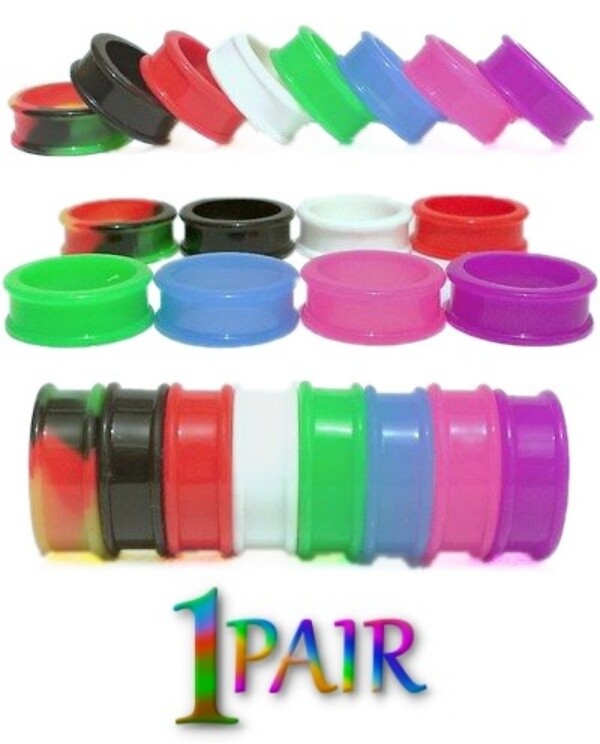 Pair 26MM-50MM SILICONE DOUBLE FLAT FLARE TUNNELS Gauges Thin Flesh Soft 1212