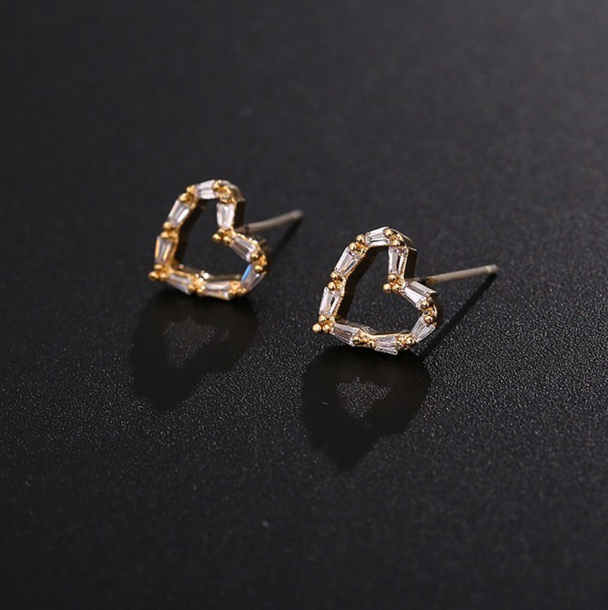 925 Sterling Silver Heart Clover Square Cubic Zirconia Stud Earrings Gift PE17