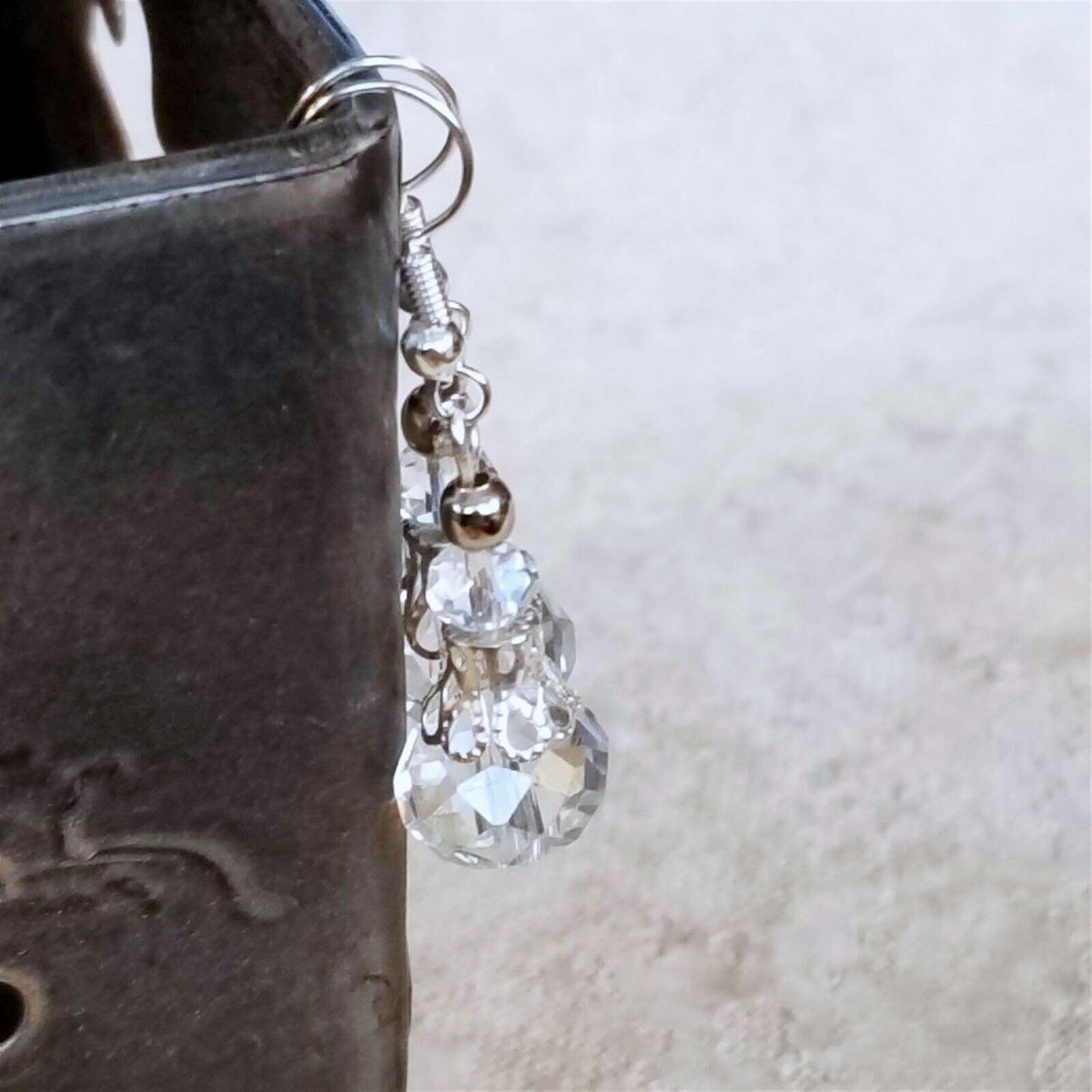 Victorian Clear Crystal Silver Filigree Basket Handcrafted Earrings
