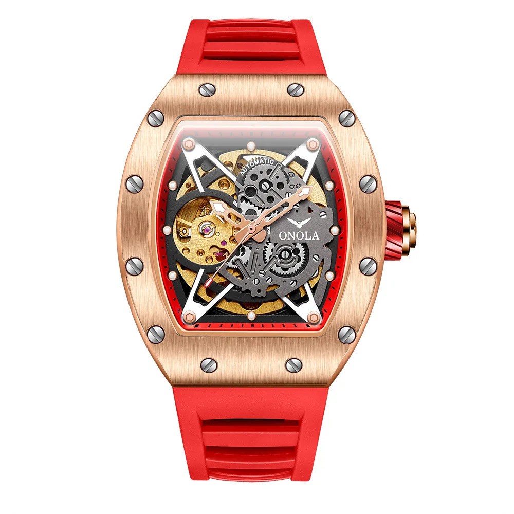 ONOLA Men Full Automatic Self-Wind Watch Mechanical Hollow Skeleton Waterproof