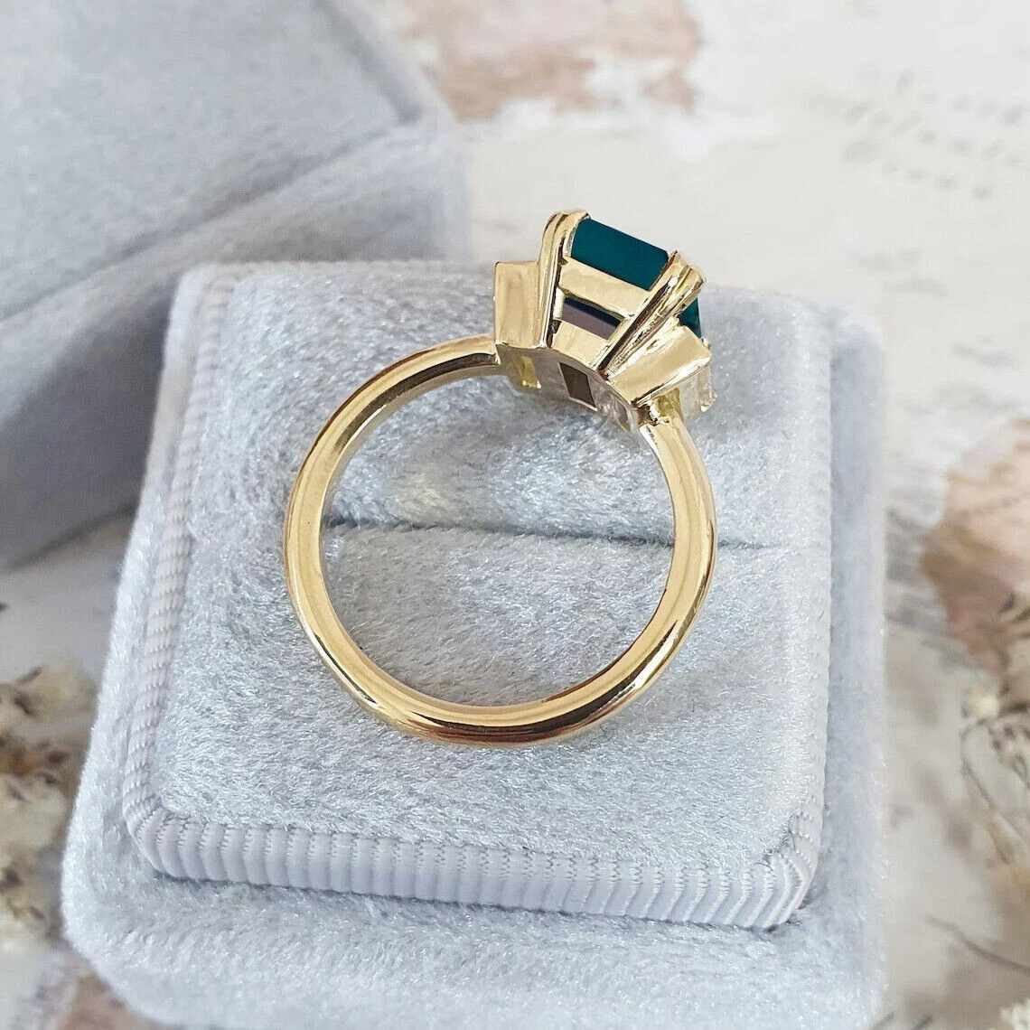 3.00 Ct Emerald Cut Natural Alexandrite Diamond & Wedding Ring 14K Yellow Gold