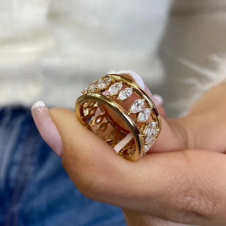 2 Ct Marquise Cut Simulated Diamond Engagement Band Ring 14k Yellow Gold Plated