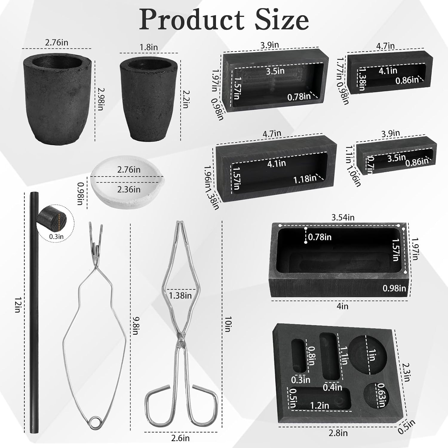14 Pcs Graphite Torch Melting Casting Kit Includes 5-In-1 Ingot Mold 1 Quartz Cr