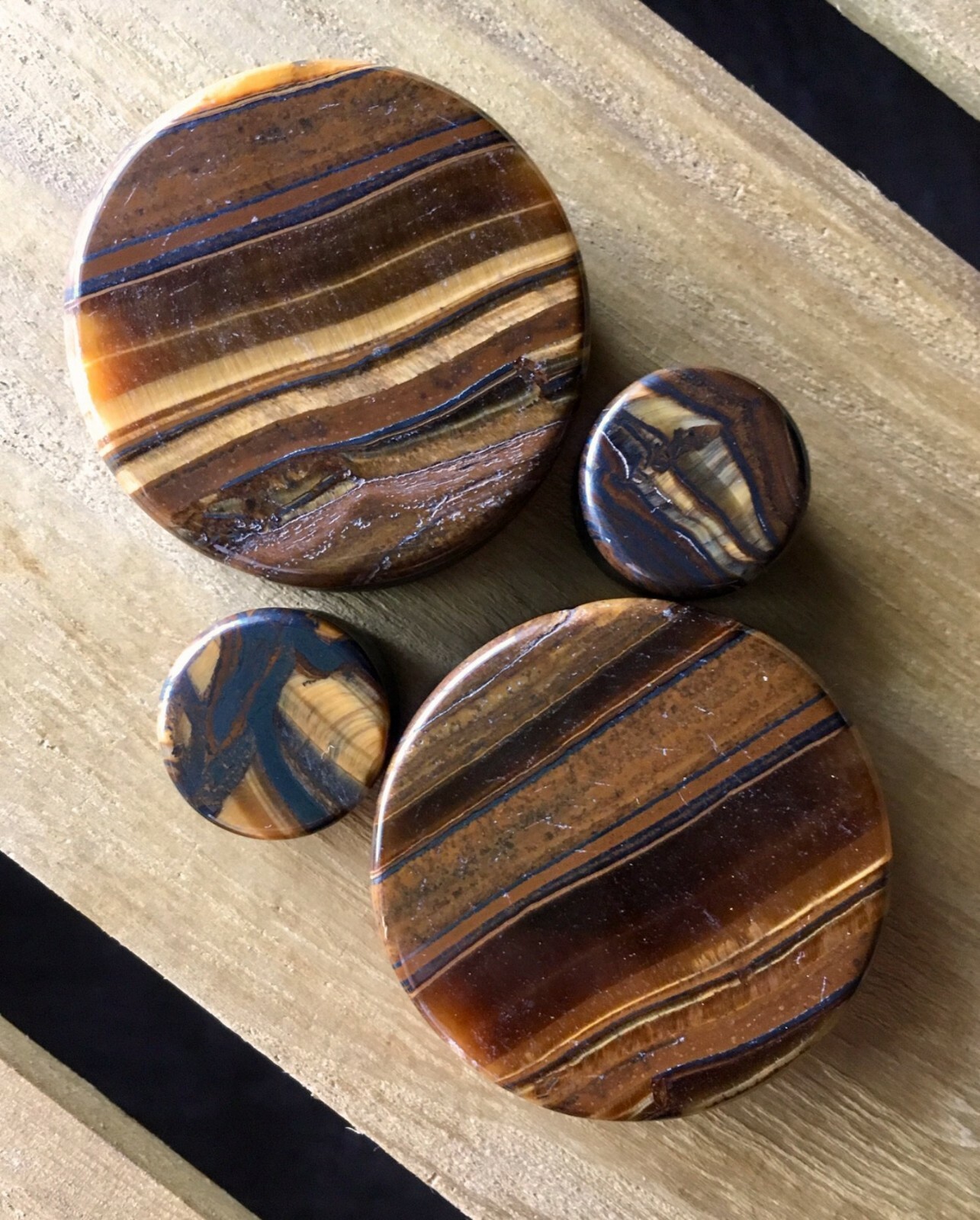 PAIR Tiger Iron Organic Stone Plugs Gauges – 3mm (8g) to 38mm (1.5″) available!