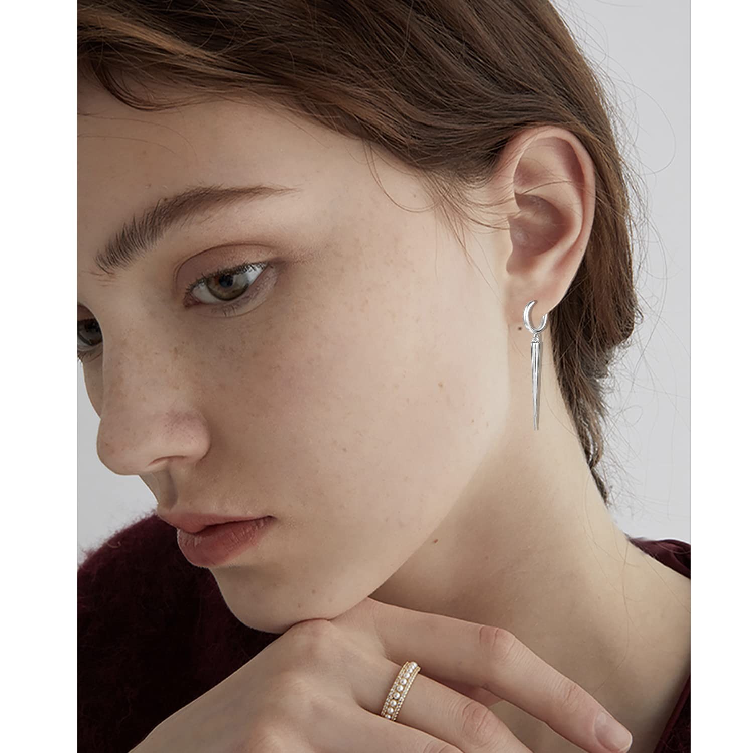 Spike Dangle Drop Hoop Earrings for Women Men Sterling