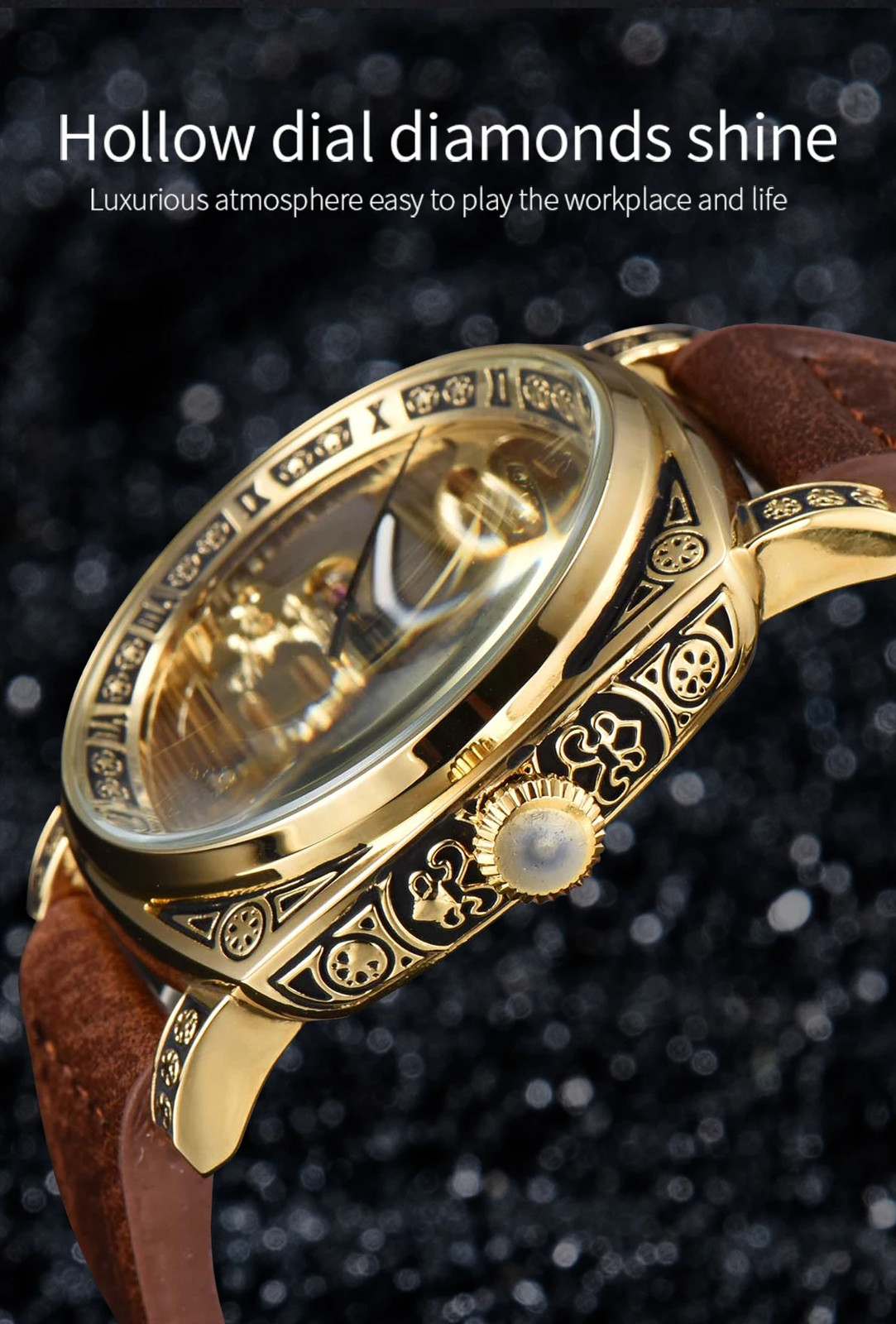 Automatic Retro Skeleton Mechanical Men’s Watch Waterproof Leather Unbranded