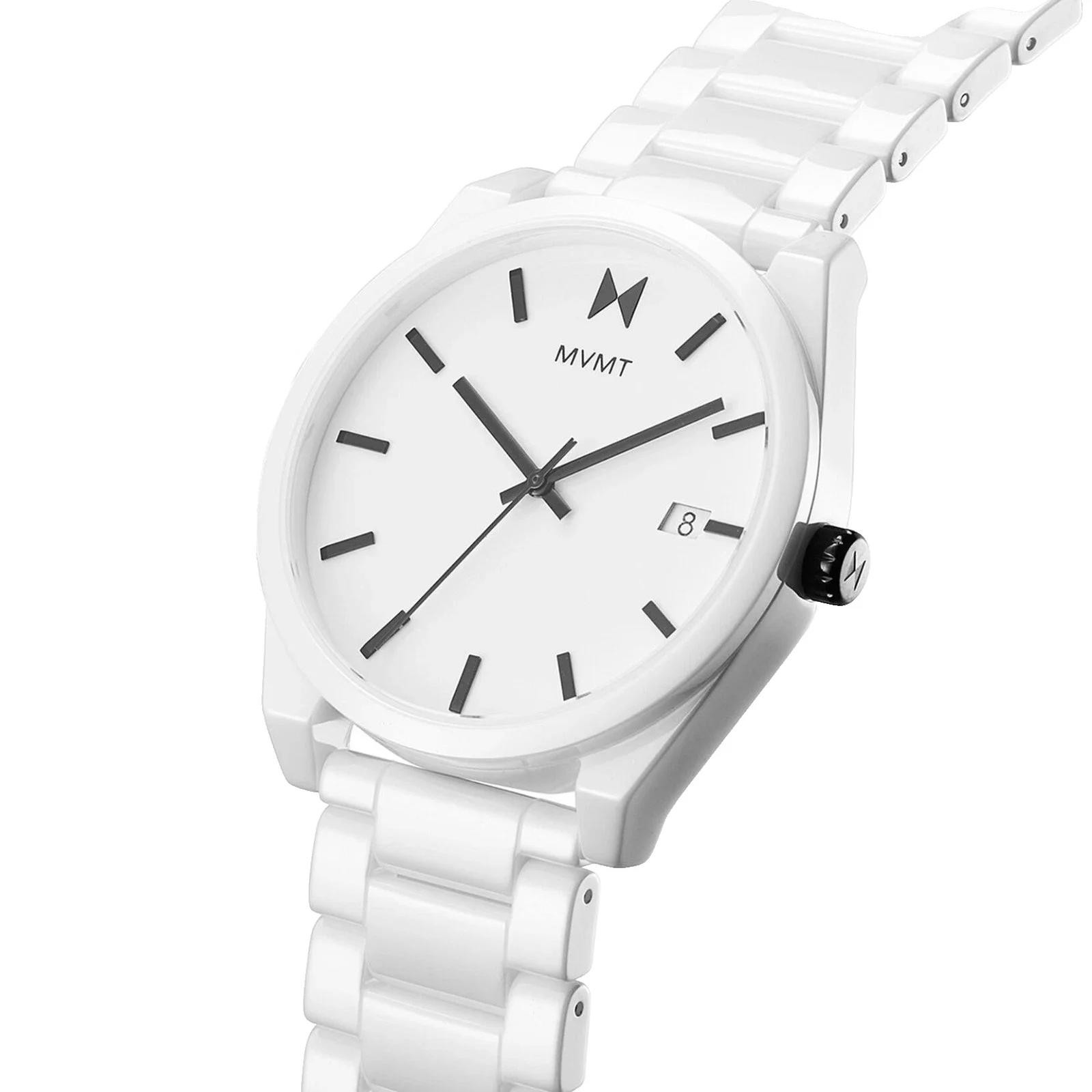 MVMT ELEMENT 28000121 WHITE DIAL & LEATHER STRAP QUARTZ 43MM MENS WATCH