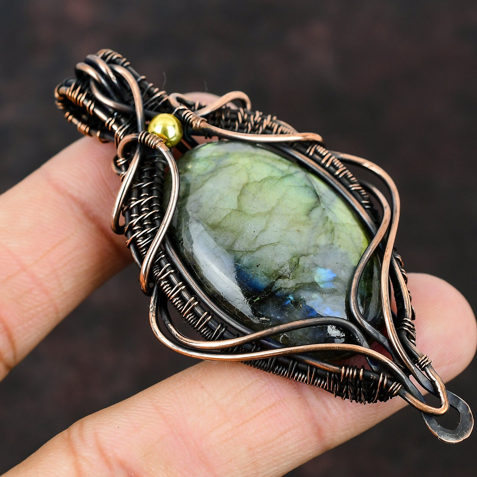 Labradorite Wire Wrapped Pendant Handcrafted Copper Ethnic Gift 3.07″