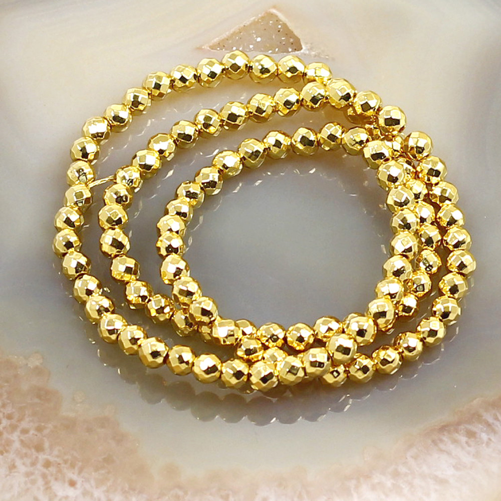 Natural Hematite Faceted Round Bead 15″ Shiny Silver Rose Gold 3mm 4 6 8 10 12mm