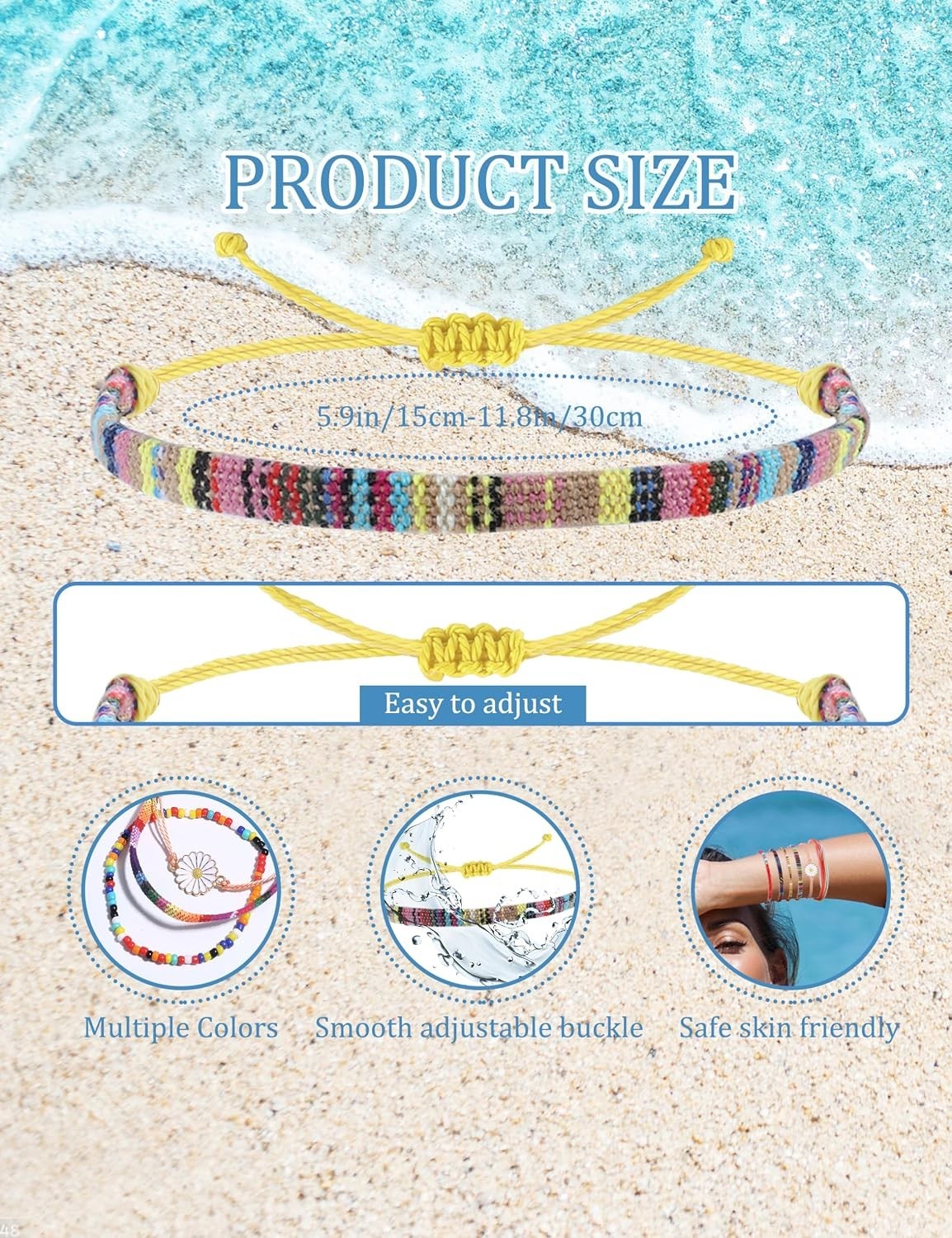 24 Pcs Waterproof Boho Ankle Bracelets for Women | Adjustable Strand Jewelry