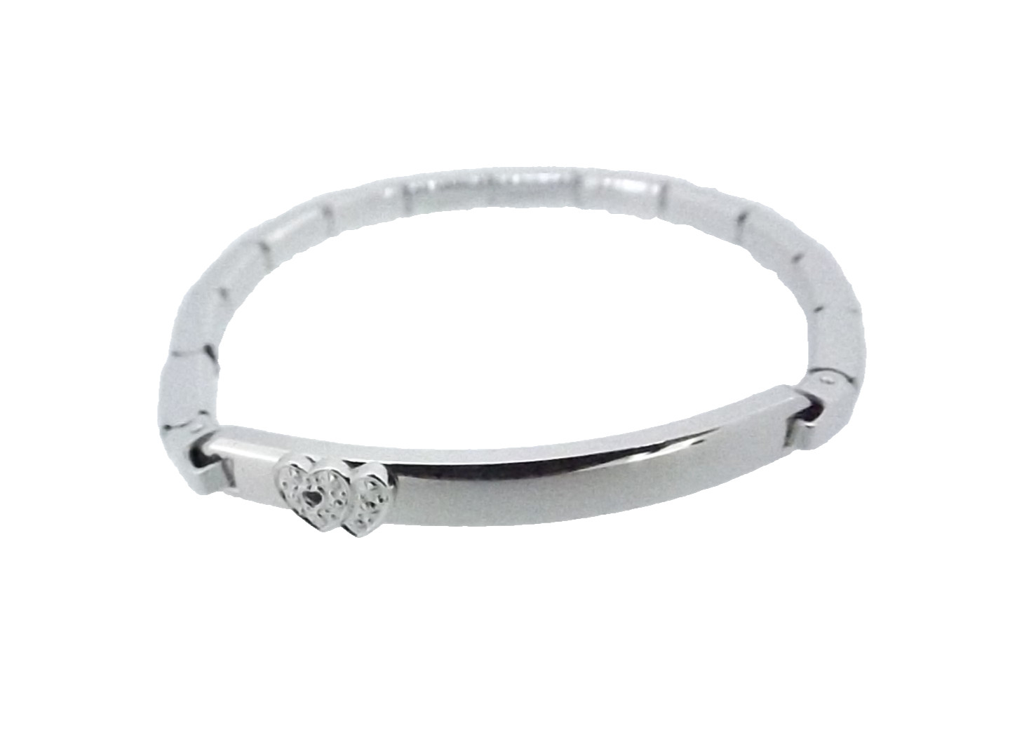 ID Bracelet Speidel Sterling silver plaque two hearts expansion links 5.5 in vtg