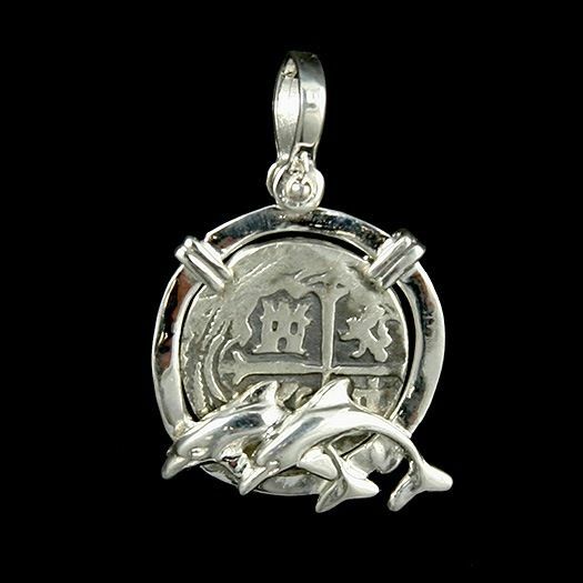 Atocha Sunken Tresure Jewelry – 2 Reale Silver Coin Dolphin Pendant