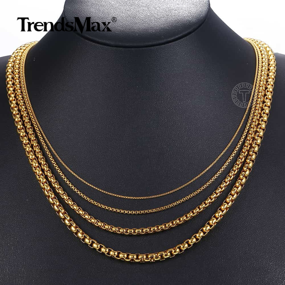 18″-24″ 2/3/4/5MM Gold Plated Stainless Steel Smooth Box Chain Necklace