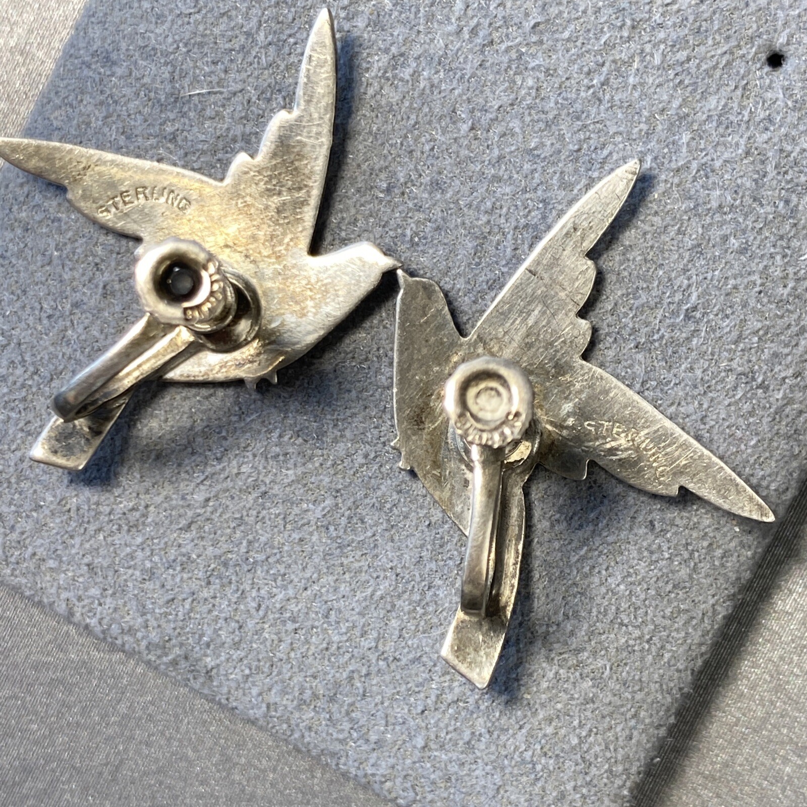 Vintage Screw-Back Earrings Estate Fine Jewelry Pre-Owned Bird Dove Piece Sterl