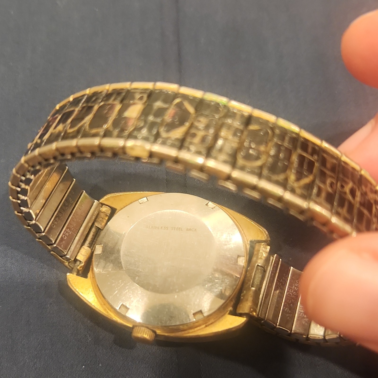 Caravelle Set-O-Matic Men’s Automatic Day/Date Gold Tone Brown Leather Watch