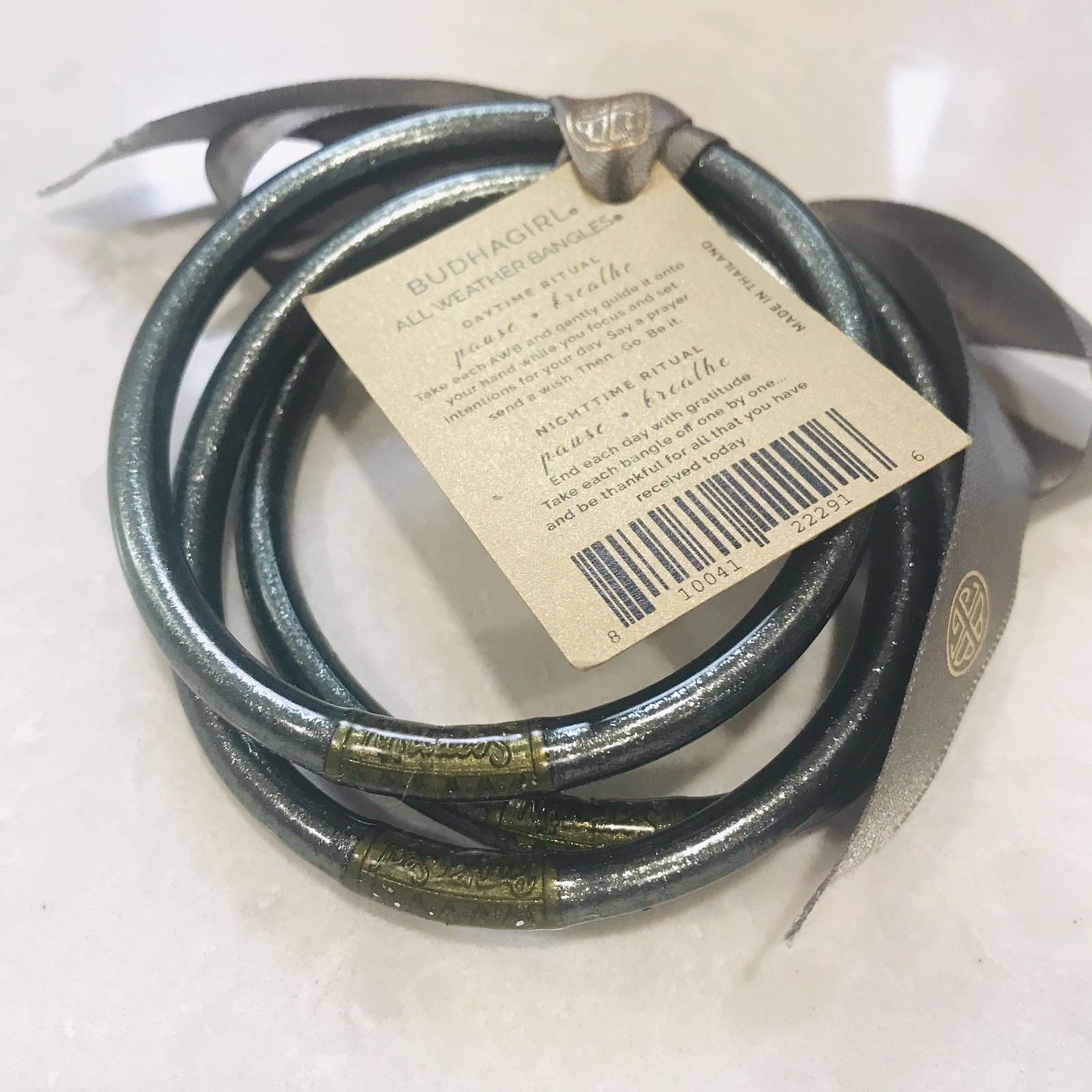 3 – BudhaGirl bangles All Weather Graphite Pause Breathe Large NWT Waterproof