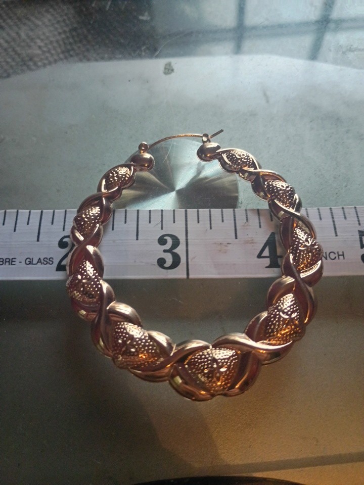 2 Inch Hollow Hoop Gold Tone Earrings Very Light Weight. Costume . Free Shipping