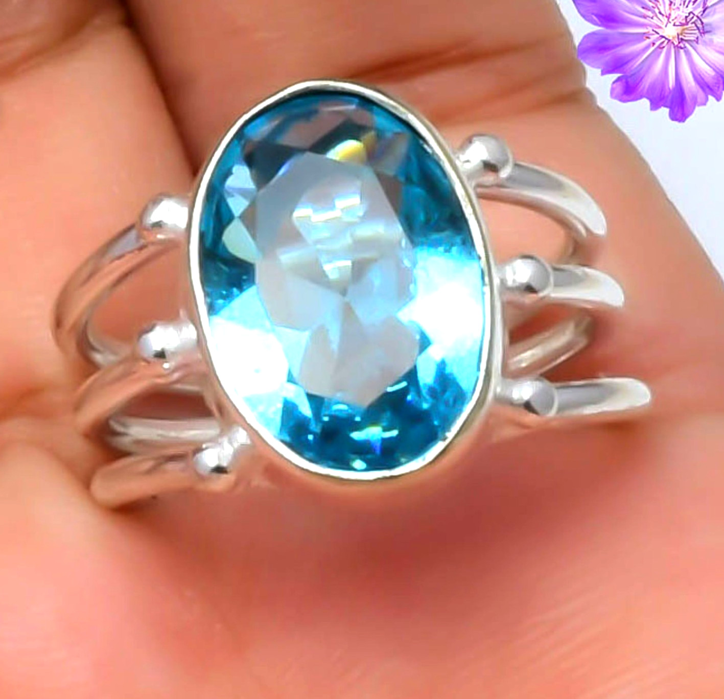 Swiss Blue Topaz Gemstone Handmade 925 Sterling Silver Jewelry Ring All Size