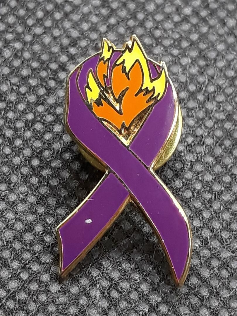 Alzheimers Awareness Firefighter Lapel Hat Pin Purple Ribbon Flames