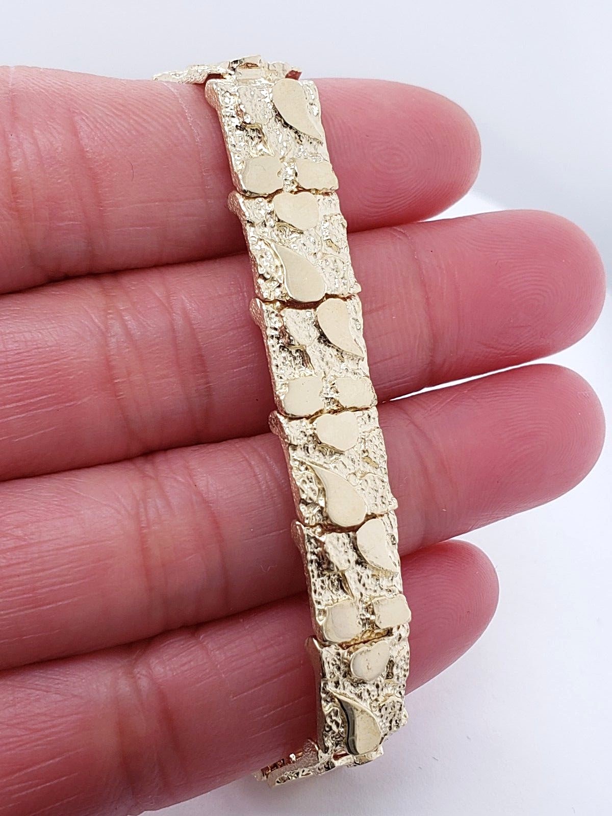 14k Yellow Gold Nugget Bracelet Adjustable 8.5″-9″ 9.5mm 28.5 grams