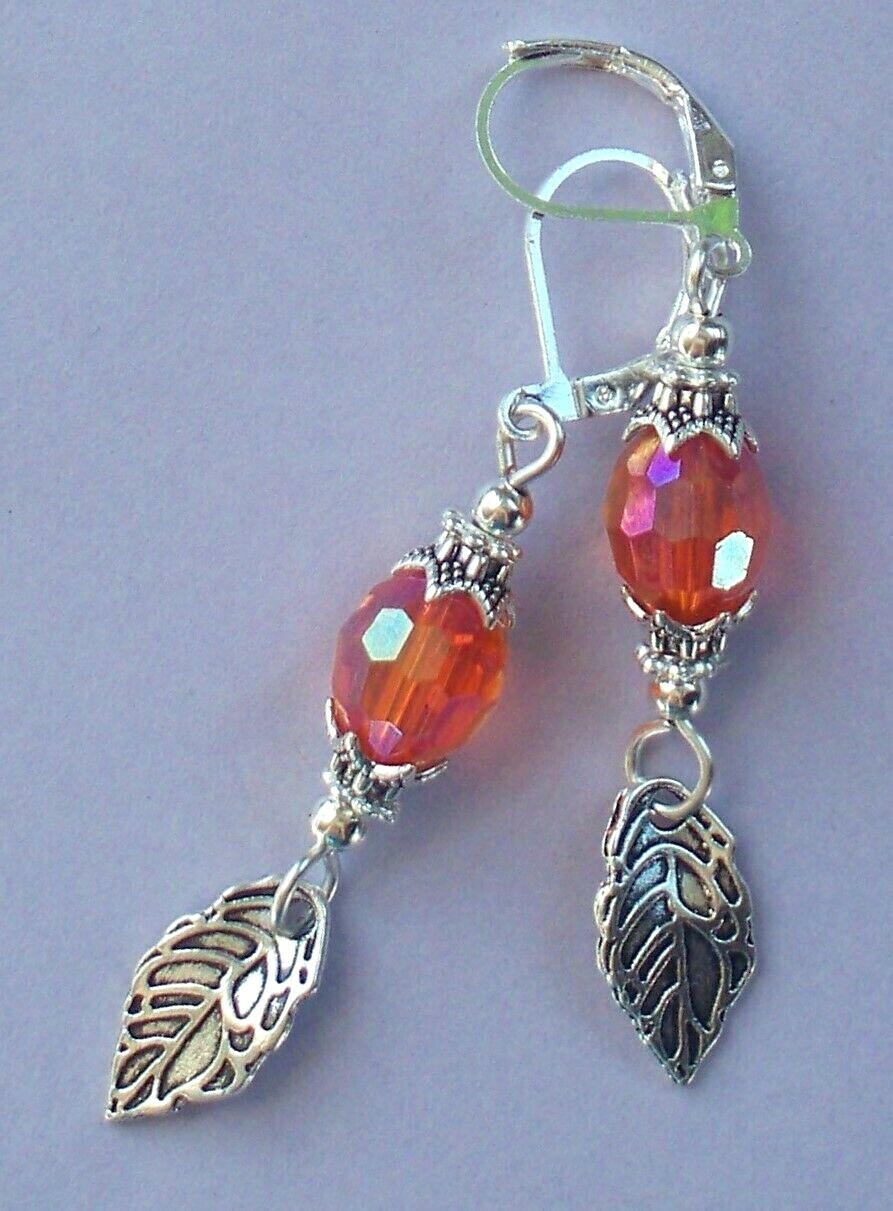 FALLING LEAVES CRYSTAL dangles Lever back handcrafted YOU CHOOSE