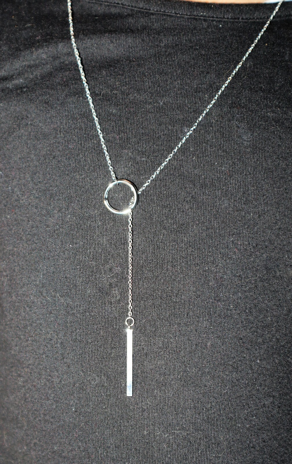 925 Sterling Silver Circle and Bar Adjustable Long Chain Y infinity Necklace