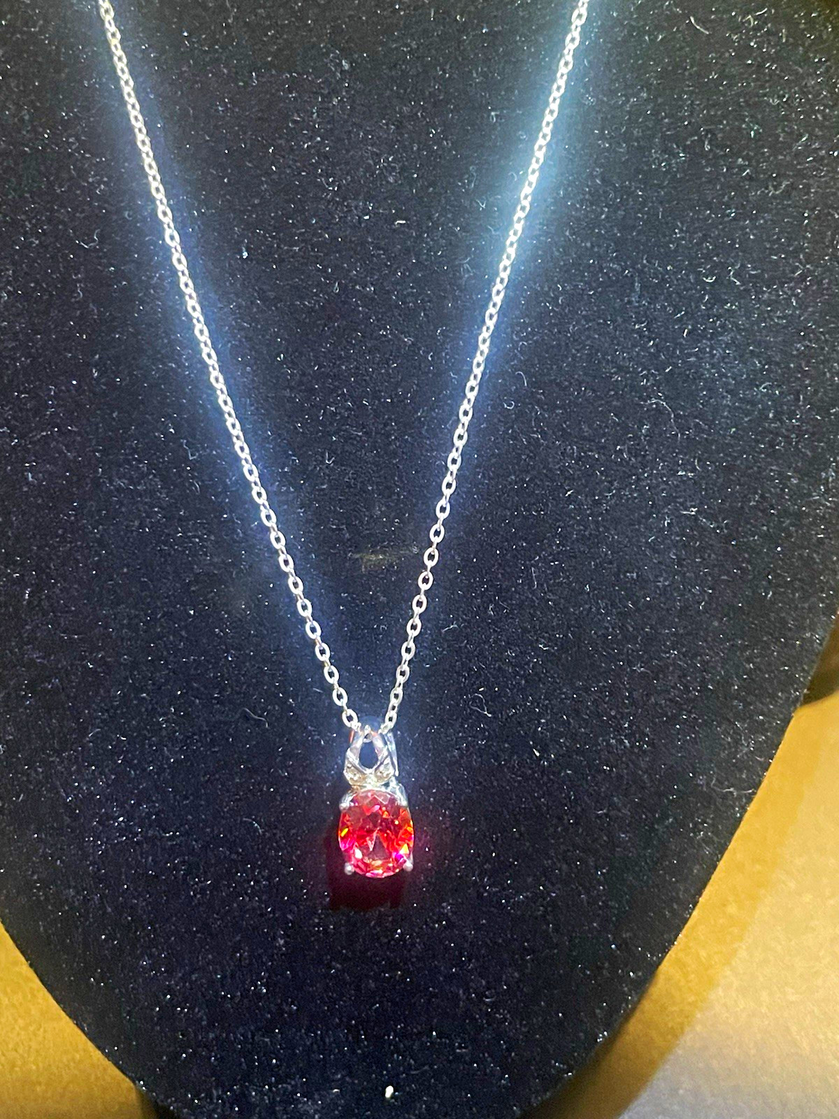 925 Silver Cable Chain Necklace w/ Prong Set Oval Pink Crystal Charm