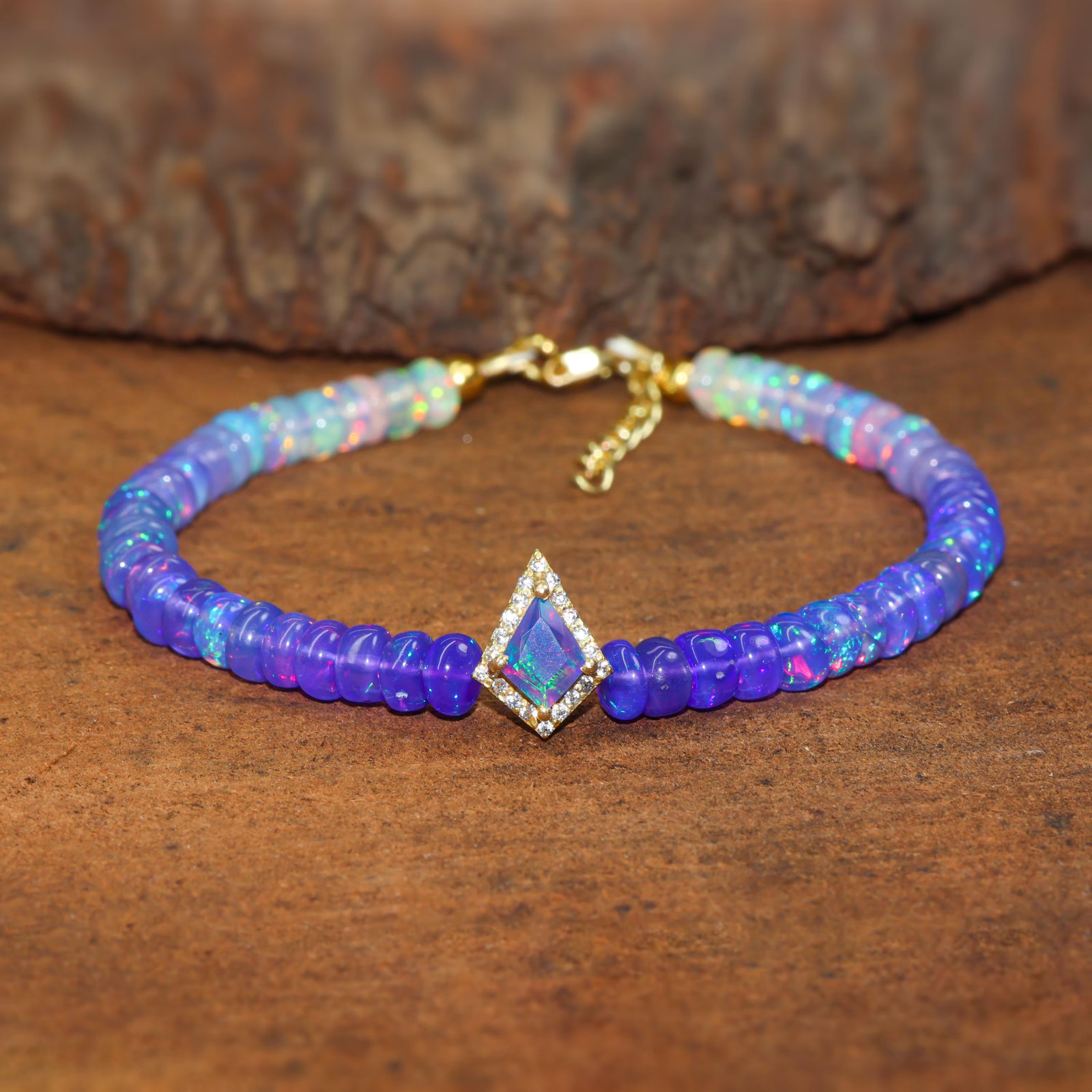 Lavender Opal Kite Charm Bracelet for Women, Ethiopian Opal Handmade Bracelet