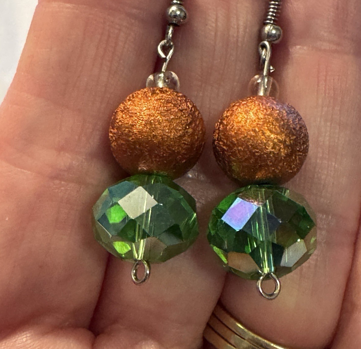 Vintage Copper Green Dangle Earrings Boho Chic Faceted Garden Fairy Kitschy