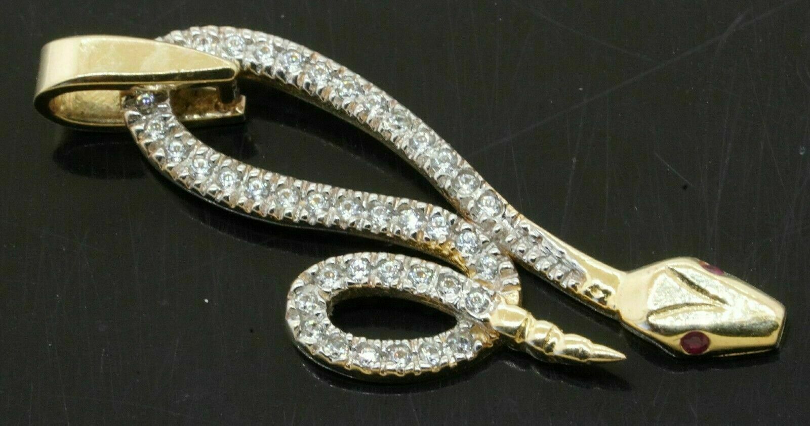 14K Yellow Gold Over Elegant 1.10Ct Diamond & Ruby Snake Pendant With Free Chain