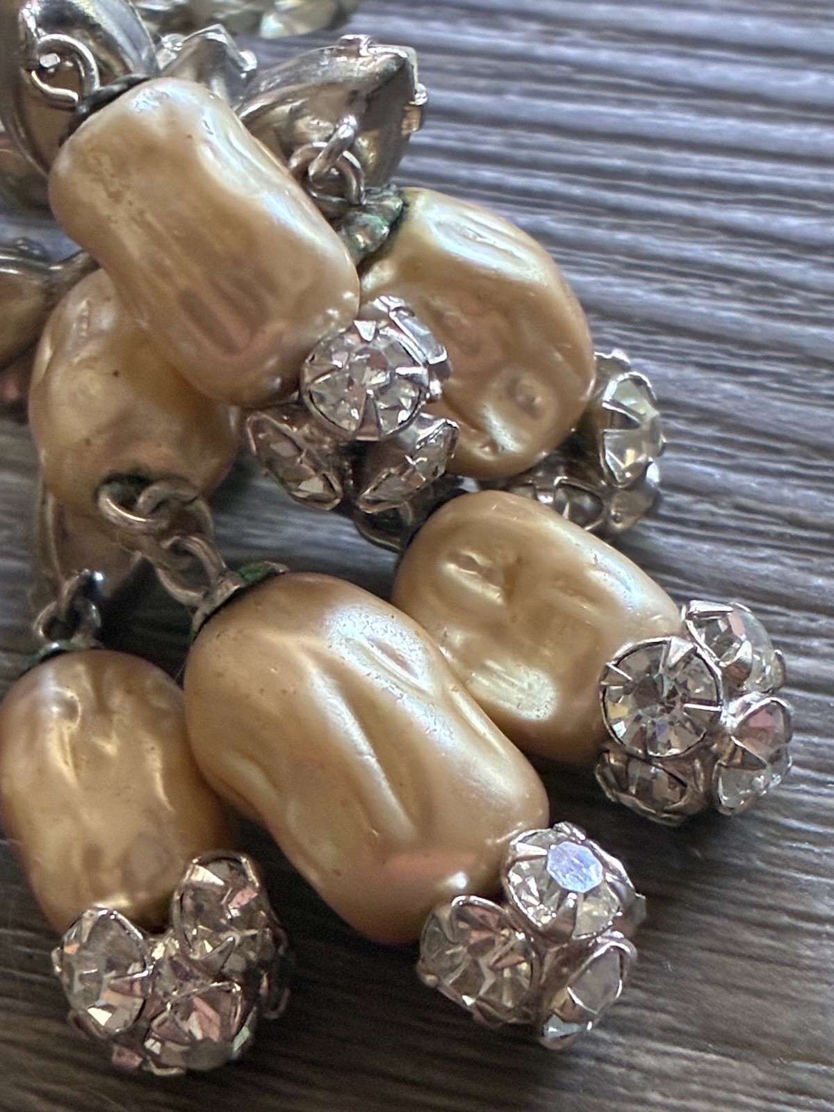 Rare Vintage 1950s Boucher STYLE Earrite Rhinestone + Pearls Earring SINGLE
