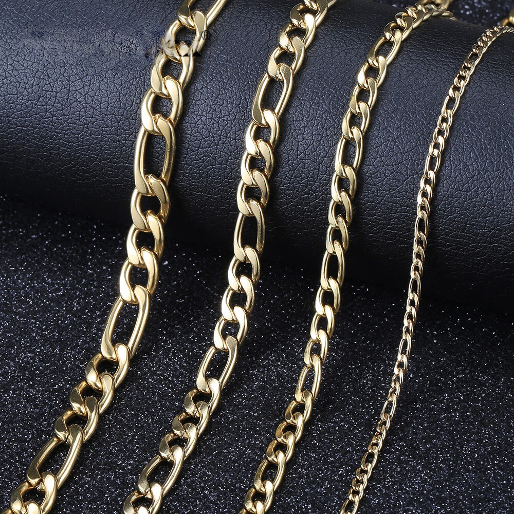 Stainless Steel Figaro Gold Chain Necklace 16″-36″ Men Women 4.5/6.5/7mm N71