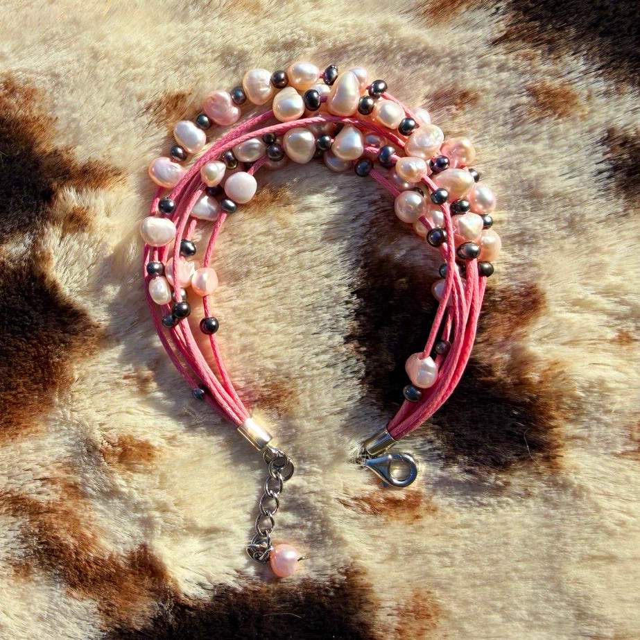 Multi-Strand Pink Wrap Beaded Bracelet