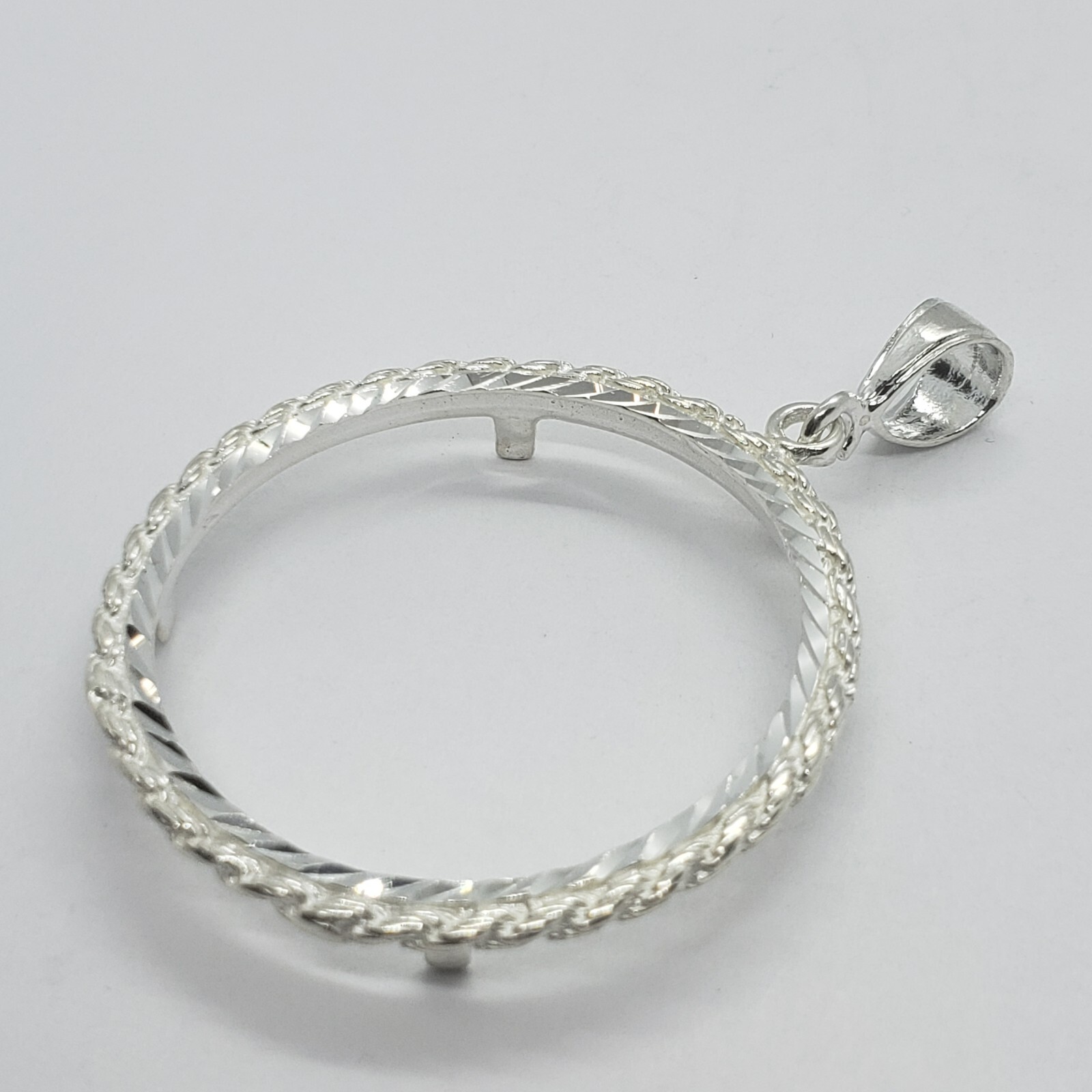 Sterling Silver Silver Eagle Rope Bezel 41 mm Coins 1 oz Dollar Coin NOT Include