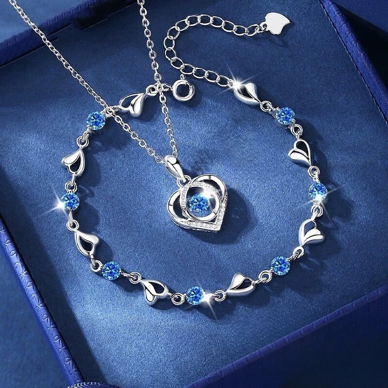Gorgeous Silver Plated Necklace Pendant Women Cubic Zircon Jewelry Lab-Created