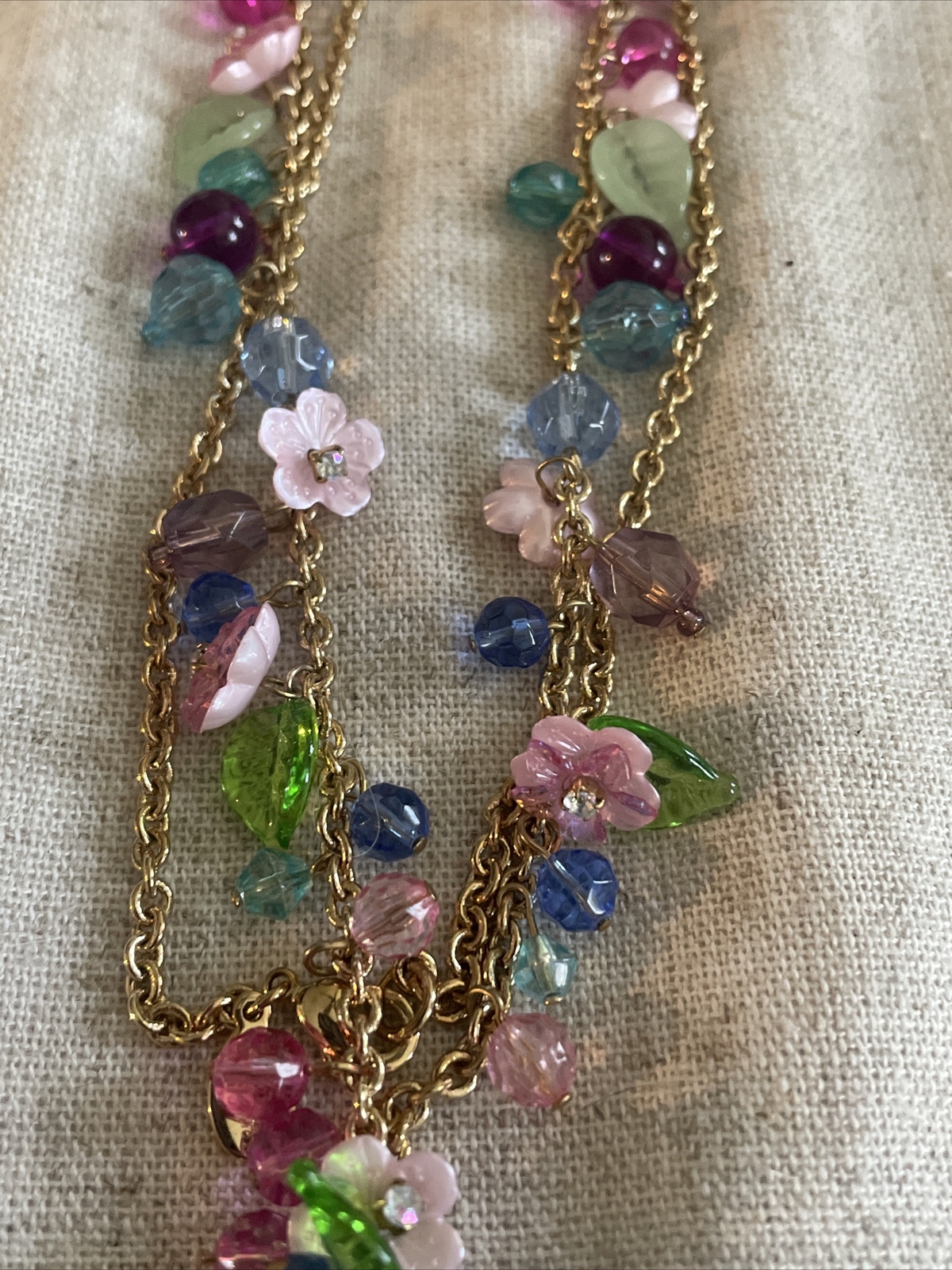 BOB MACKIE Multi Colored Flower And Bead Gold Tone 29” Necklace 7326