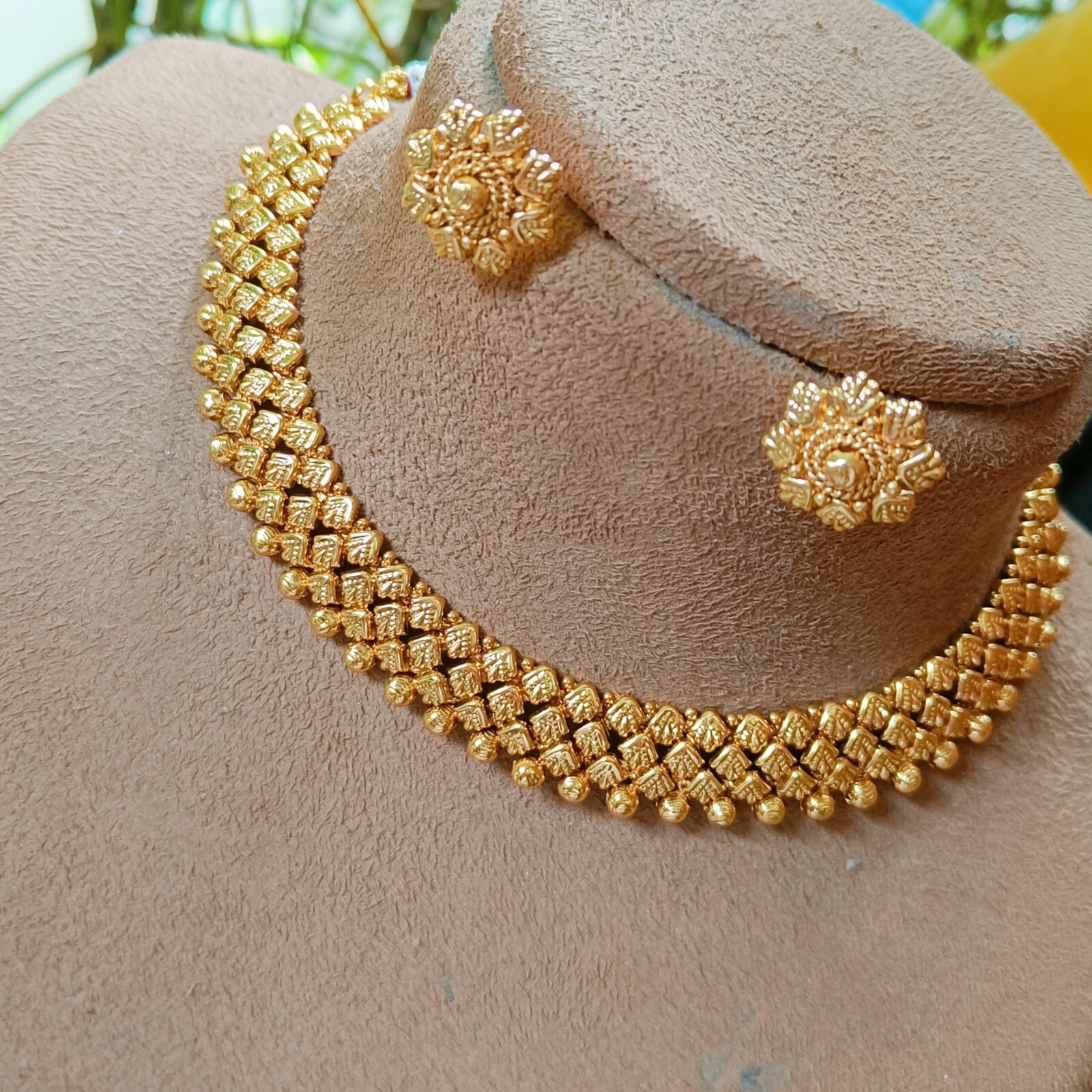 22K Gold Plated Bollywood Indian Wedding Necklace Earrings Beautiful Jewelry Set