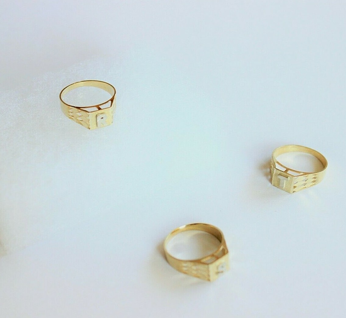 10K Yellow Gold Alphabet Letter Initial Ring Diamond Cut High Quality Size 4 ~ 8
