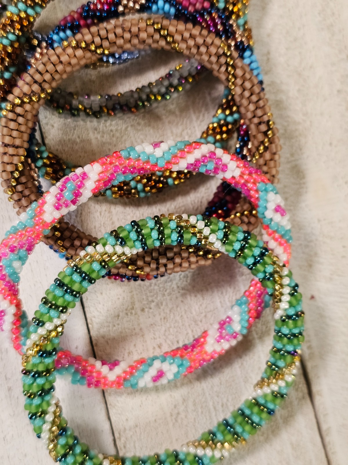 G14 7 PCs Nepal Beaded Bracelets Assortment Seed Bead 7″ Average Size FREE SHIP