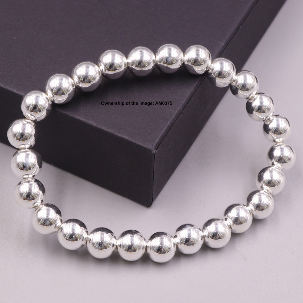 Pure 999 Fine Silver Glossy Beads Elastic Bracelet Handmade DIY Stretch Bracelet