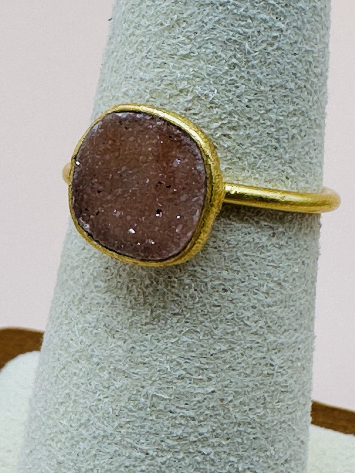 Warm Reddish Pink Druzy Stone Bezel 14k Gold Fill Over Sterling 925 Size 6.25