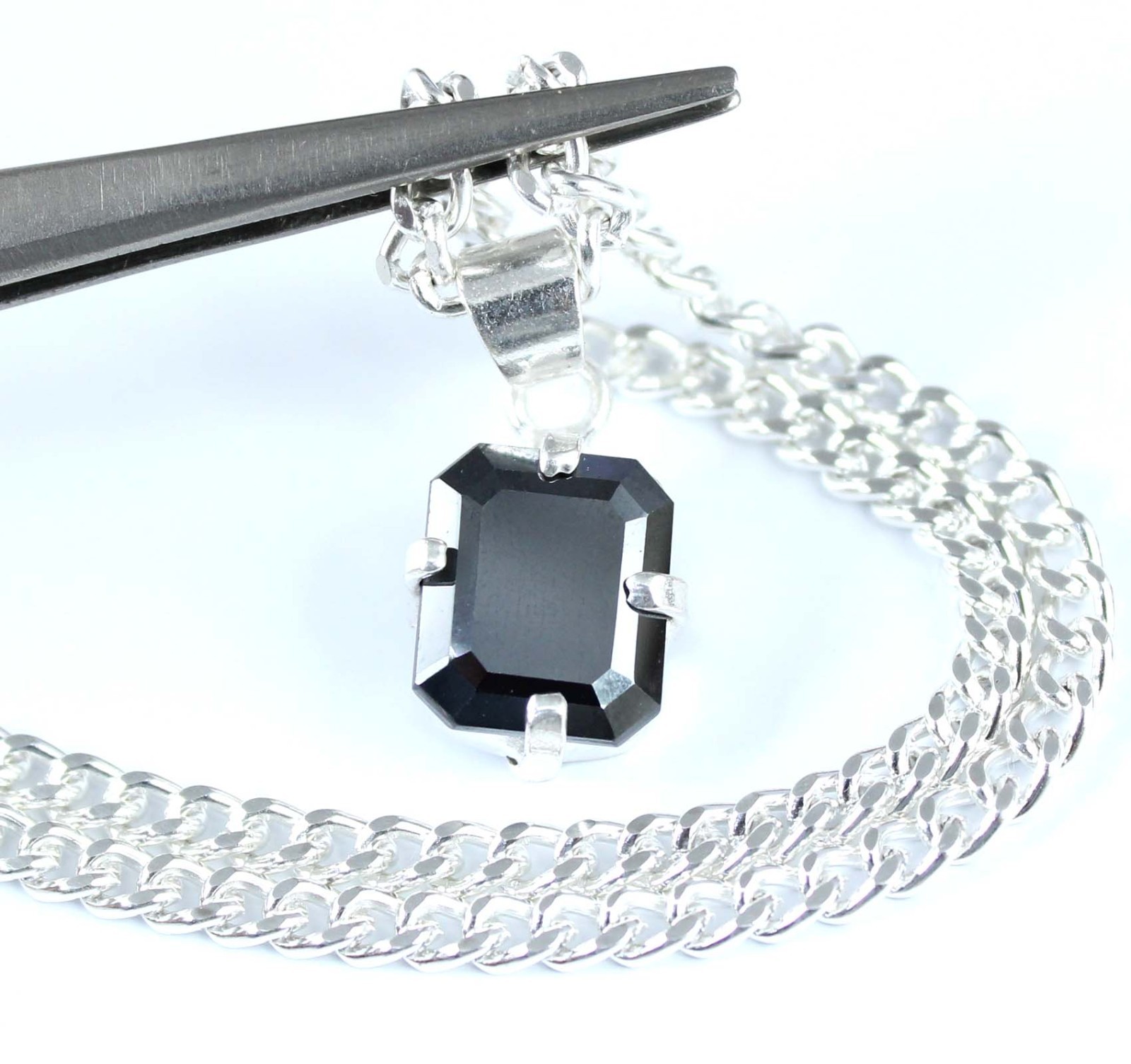 Emerald Cut Black Diamond Solitaire 6.80 Carat Certified Prosperity Pendant