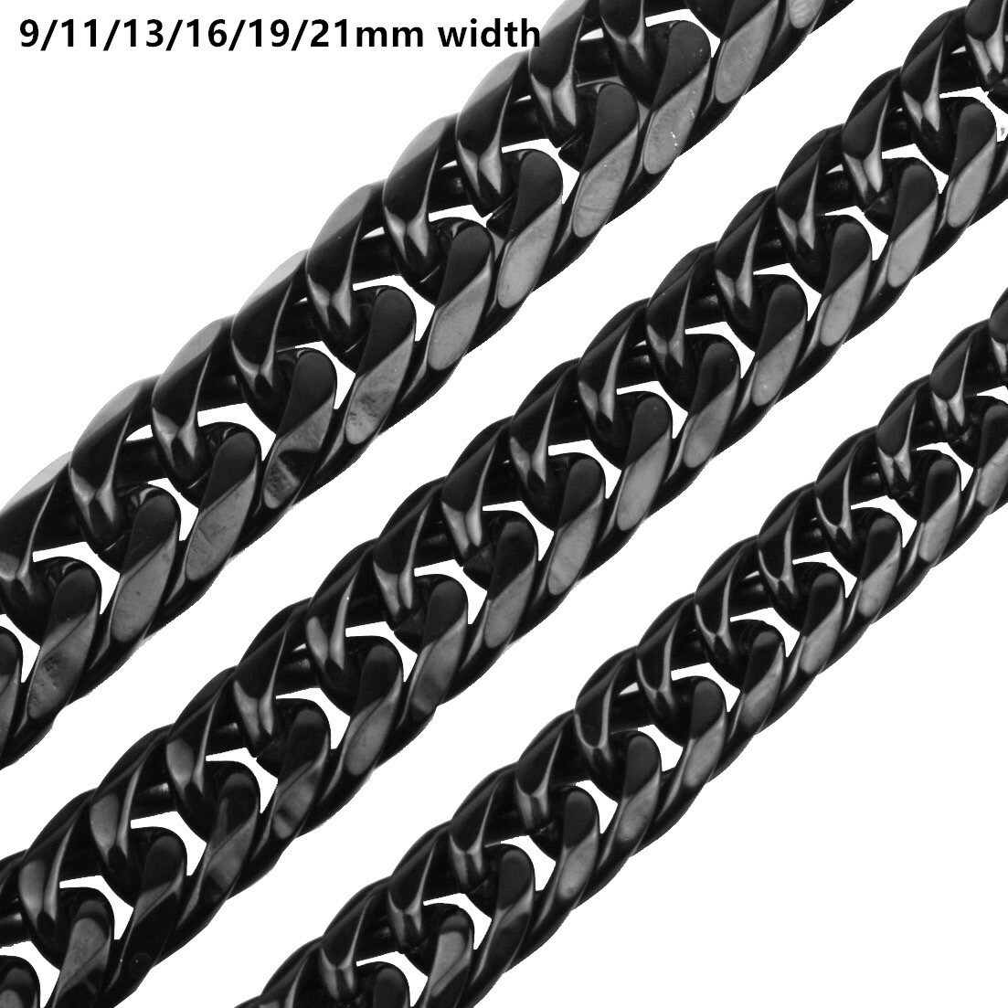 Men’s Black Plated 316L Stainless Steel Curb Cuban Link Chain Necklace Chain